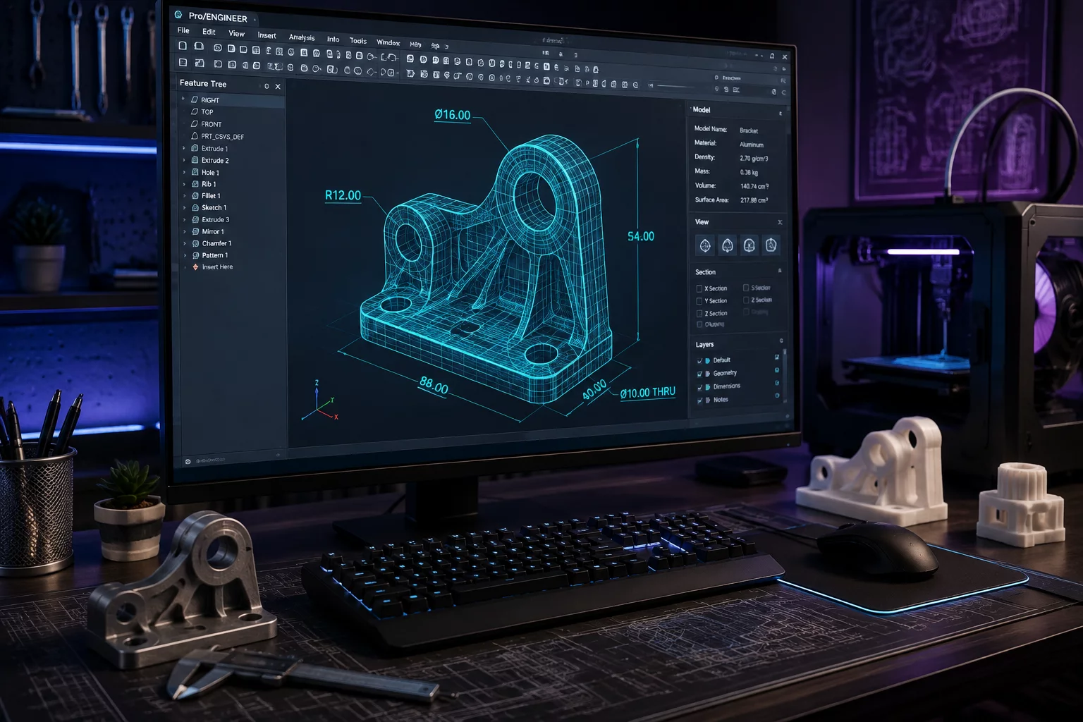 Classroom 3D CAD design constraint workflow and geometric workspace